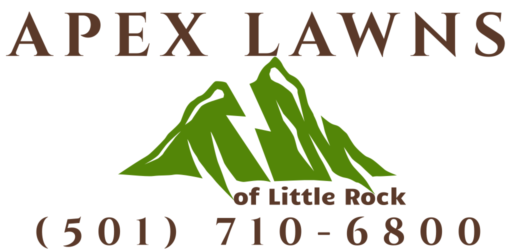 Apex Lawns logo featuring green mountain graphics and contact number (501) 710-6800, representing professional lawn care services in Little Rock.