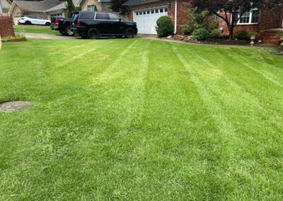 Well-maintained suburban lawn with a parked black pickup truck in the employee's driveway. - Little Rock Lawn Care and Mowing Services by Apex Lawn Care