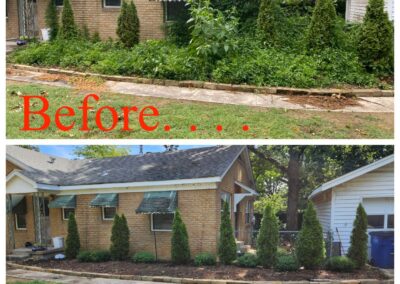 Before and after view of an employee's front yard landscaping improvement. - Little Rock Lawn Care and Mowing Services by Apex Lawn Care